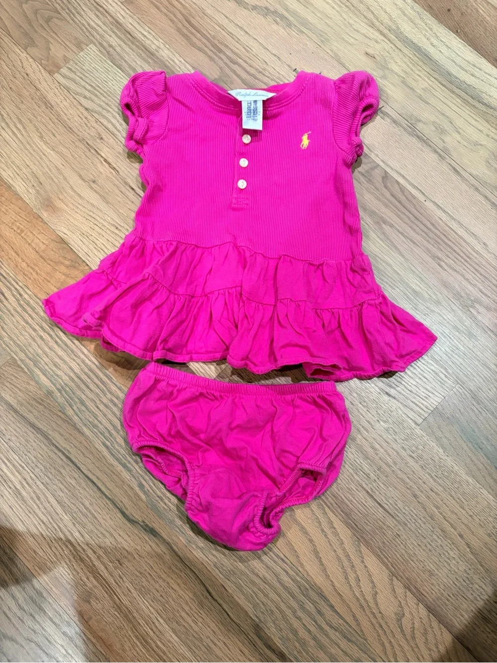 Ralph Lauren baby girl ribbed pink dress with diaper cover